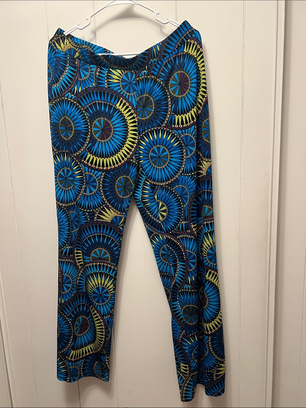 Vibrant Blue Geometric Print stretch pants large